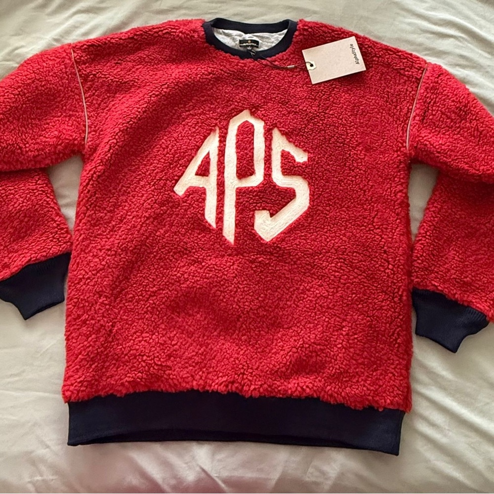 Red and White Crewneck Sweater with APS Monogram